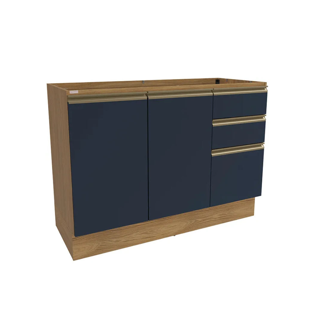 imagem de Balcão de Pia 2 Portas 3 Gavetas Nogueira/Azul 120cm - Kappesberg Celeste - N726-NGAZP